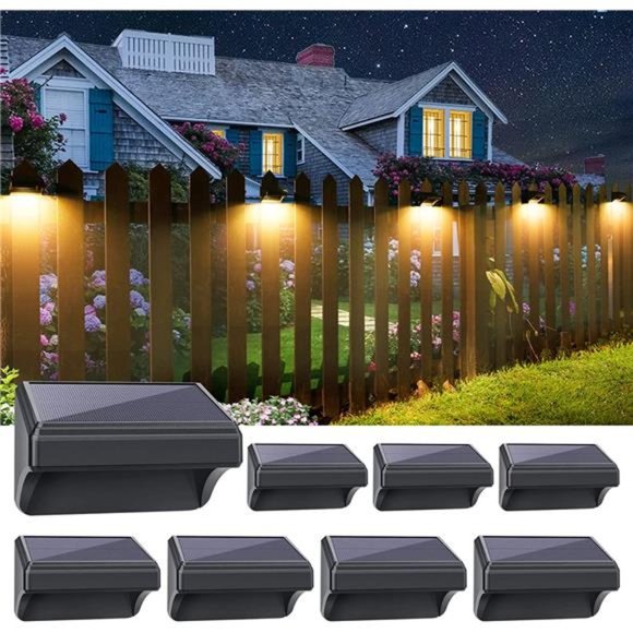 Fence Lights Solar Powered, 12 Pack Solar Fence Lights Up/Down Buttons | IP67 Waterproof for Outdoor, 100LM Bright, Auto Dusk to Dawn for Wall/Stairs /Yard/Railing/Deck/Pathway (White & RGB
